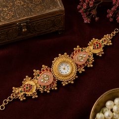 Ethnic Heritage Designer Timepiece - Peach Kundan Pair