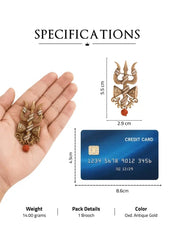 Crystal Trishul And Damru Crest Brooch