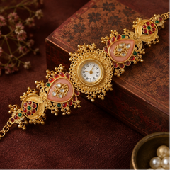Ethnic Heritage Designer Timepiece - Peach Kundan Pair
