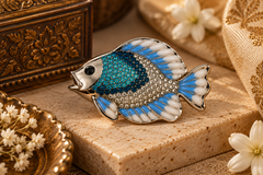 Blue Crystal Fish Brooch with Enamel Detailing