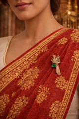 Diamond Encrusted Eagle Pendant with Regal Green Gemstone Brooch