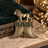 Antique Gold Royal Lion Brooch with Emerald Green Stones