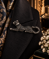 Oxidised Silver Panther Brooch with Crystal Collar