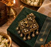 Antique Gold Royal Elephant Kundan Brooch with Dangling Charms