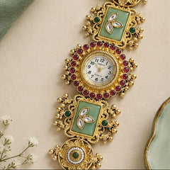 Ethnic Watch Jewelry with Pastel Mint Stone Accents