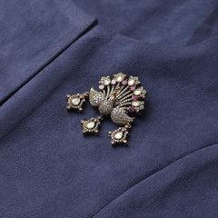 Designer Gold Plated Shahi Red Peacock Polki Brooch