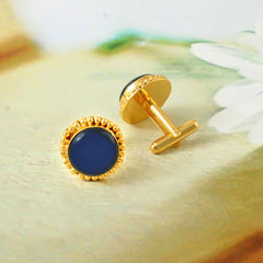 Natural Treated Blue Sapphire Crystal Gemstone Cufflinks For men's Groom Wedding Jewelry gift