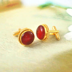 Natural Ruby Red Crystal Gemstone Cufflinks
