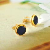 Natural Treated Blue Sapphire Crystal Gemstone Cufflinks For men's Groom Wedding Jewelry gift