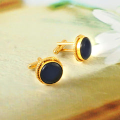 Natural Treated Blue Sapphire Crystal Gemstone Cufflinks For men's Groom Wedding Jewelry gift