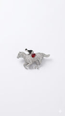 Horse Racer Diamonds Platinum Enamel Unisex Brooch