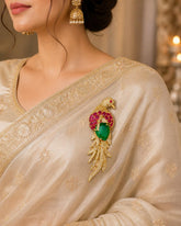 Emerald Ruby Feather Saree Pin Brooch