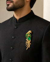 Emerald Gemstone Feather Studded Bird Brooch