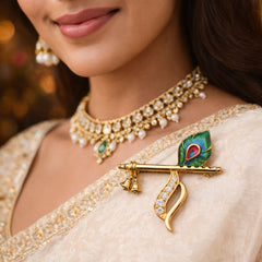 Krishna Bansuri Diamond Saree Pin Brooch