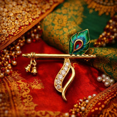 Krishna Bansuri Diamond Saree Pin Brooch