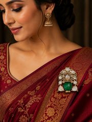 White Polki Emerald Queen Saree Pin Broochs