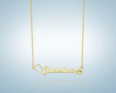 Gold Personalized Stethoscope Name Necklace , Stethoscope Name Necklace , Stethoscope Necklace With Name , Nurse Name Necklace