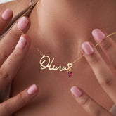 Elegant 14K Gold Custom Name Necklace with Birthstone Accent