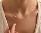 Elegant Sideways Initial Necklace with Personalized Birthstone