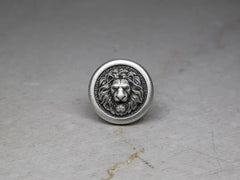 Round Lion Head Pin, Medieval Brooch, Lapel Badge, Gift for Him, Sterling Silver