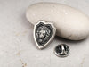 Lion Head Shield Pin Brooch, Medieval Lapel Badge, Jewelry Accessories, Sterling Silver