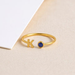 Initial Birthstone Ring, Birthstone Custom Ring, Letter Keepsake Ring, Letter Wedding Ring, Birthstone Personalized Ring, Name Initial Ring