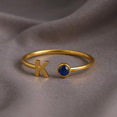 Initial Birthstone Ring, Birthstone Custom Ring, Letter Keepsake Ring, Letter Wedding Ring, Birthstone Personalized Ring, Name Initial Ring