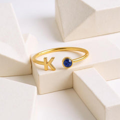 Initial Birthstone Ring, Birthstone Custom Ring, Letter Keepsake Ring, Letter Wedding Ring, Birthstone Personalized Ring, Name Initial Ring