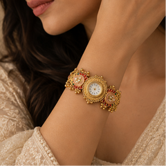 Ethnic Heritage Designer Timepiece - Peach Kundan Pair