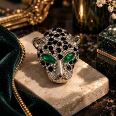 Emerald-Eyed Crystal Panther Brooch