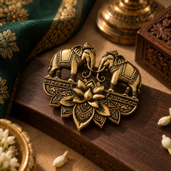 Antique Gold Double Elephant Lotus Brooch