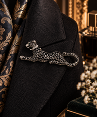 Oxidised Silver Panther Brooch with Crystal Collar