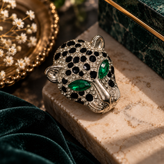 Emerald-Eyed Crystal Panther Brooch