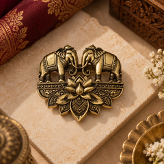 Antique Gold Double Elephant Lotus Brooch