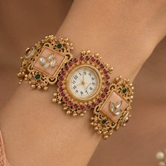 Ethnic Watch Jewelry with Pastel Peach Stone Accents