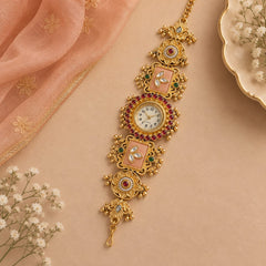 Ethnic Watch Jewelry with Pastel Peach Stone Accents