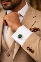 Natural Synthetic Emerald Green Heritage Gemstone Cufflinks For Man