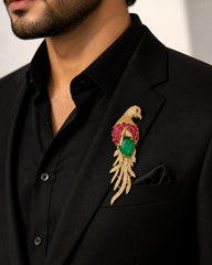 Emerald Ruby Feather Saree Pin Brooch