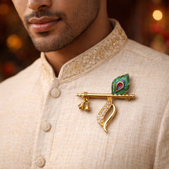 Krishna Bansuri Diamond Saree Pin Brooch