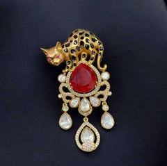 Ruby Vintage Cat Saree Pin Brooch