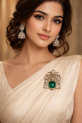 White Polki Emerald Queen Saree Pin Broochs