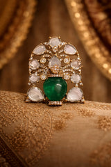 White Polki Emerald Queen Saree Pin Broochs