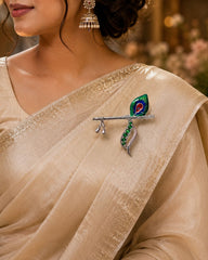 Krishna Flute Morpankh Saree Pin Broochs