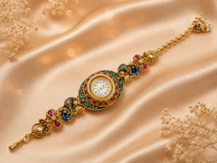 Ethnic Peacock Meenakari Enamel Ghungroo Watch Bracelet