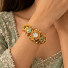 Ethnic Heritage Designer Timepiece - Mint Kundan Pair