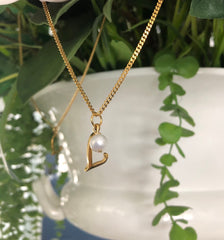 Dainty Pearl Letter Charm Necklace