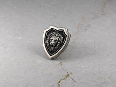 Lion Head Shield Pin Brooch, Medieval Lapel Badge, Jewelry Accessories, Sterling Silver