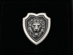 Lion Head Shield Pin Brooch, Medieval Lapel Badge, Jewelry Accessories, Sterling Silver