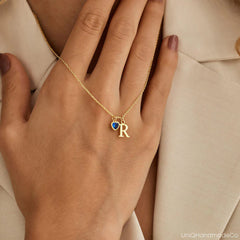 Personalized Initial Necklace with Heart Birthstone – Perfect Birthday Gift