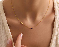 Elegant Sideways Initial Necklace with Personalized Birthstone
